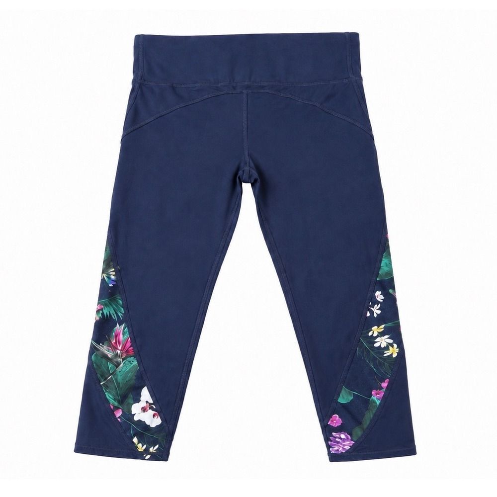 GapFit Eclipse Navy Tropical Floral Mesh Panel Cropped Leggings Womens Small